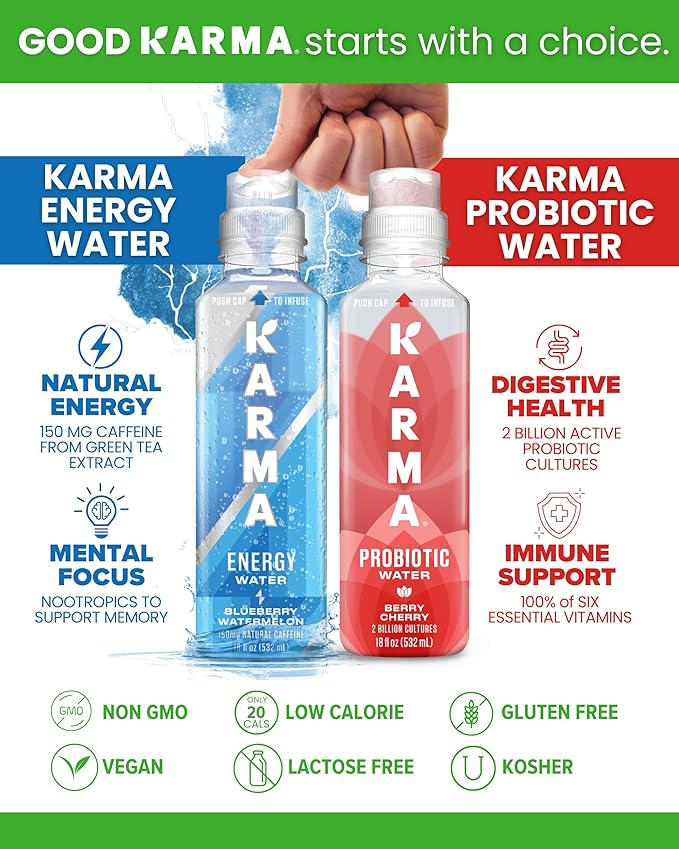Karma Probiotic Water - 12 Pack, Strawberry Lemonade Drink - Immune & Gut Health Support