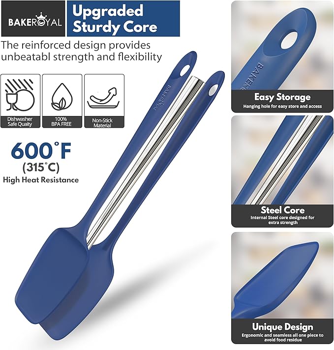 Silicone Spatula Set - 4-Piece Rubber Spatulas Silicone Heat Resistant 600°F for Everyday Task - Seamless Design Kitchen Spatulas for Nonstick Cookware - Royal Blue