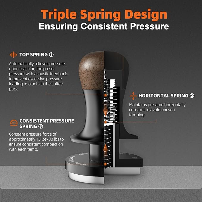 MHW-3BOMBER 45.5mm Espresso Tamper - 3 Spring Loaded Coffee Tamper with Sound Feedback - Barista Calibrated Tamper with 15lb / 30lbs Replacement Springs - Compatible for Flair Pro and Pro 2 T7070F-OS