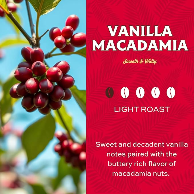 Lion Coffee, Arabica Coffee Beans, Light Roast Whole Bean Coffee, Vanilla Macadamia Flavor, A Taste of Aloha, 24 Ounce Bag (Pack of 2)