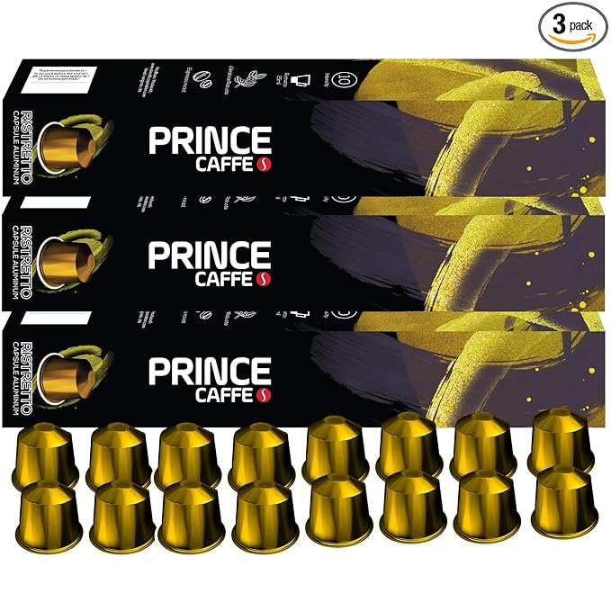 Prince Caffe Espresso Pods – Ristretto Intensity 10, Dark Roast, The Espresso Coffee Pods Are Compatible with Nespresso Original Line Machines, 30 Count (3 x 10 Capsules) Premium Quality Coffee Capsules.