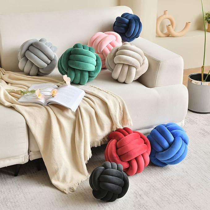 Decorative Throw Knot Pillow Ball for Home Chair Sofa Aesthetic Round Velvet Knotted Pillow Cushion (Light Grey, 11inch)