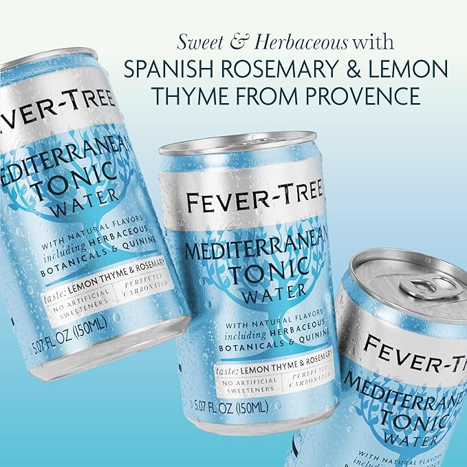 Fever-Tree Mediterranean Tonic Water - Premium Quality Mixer - Refreshing Beverage for Cocktails & Mocktails. Naturally Sourced Ingredients, No Artificial Sweeteners or Colors - 5.1 Fl Oz Cans - Pack of 24