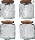 Snminetal Vintage Glass Airtight Storage Jar, With Airtight Wood Lid, Kitchen Food Storage Containers,for Kitchen Counter, Pantry, Tea, Sugar, Coffee Tea Beans,Food Storage Jar (Sunflower*2+plum*2)