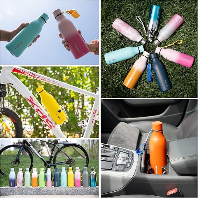 BJPKPK Insulated Water Bottles, 18 oz Stainless Steel Metal Water Bottle with Strap, BPA Free Leak Proof Thermos, Mugs, Flasks, Reusable Water Bottle for Sports & Travel, Green