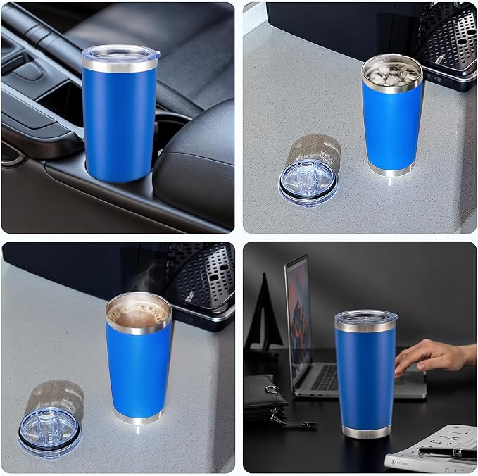 OMTech 20oz Tumblers Bulk, 12pc Stainless Steel Tumbler Set with Lid & Straw, Double Wall Vacuum Insulated Mug for Laser Engraver, Travel Coffee Mug for Hot & Cold Drinks, Navy Powder Coated Cup