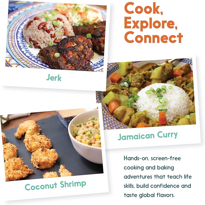 eat2explore Cooking Kits for Kids – Interactive & Educational Kids Cooking Sets Real for Ages 5 and Up,3 Recipe Cards & Global Ingredients – Fun Gift for Young Chefs (Jamaica Edition)