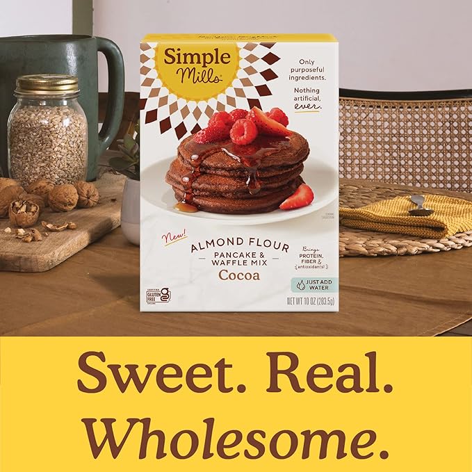 Simple Mills Almond Flour Pancake & Waffle Mix, Cocoa, Nothing Artificial, No Preservatives, Kosher & Paleo Friendly, Gluten Free, 10 Ounce (Pack of 6)