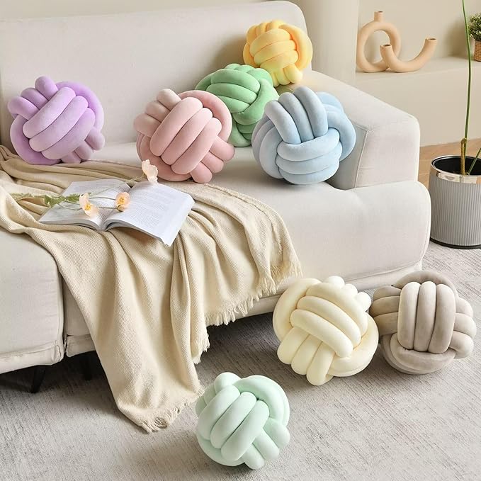 Decorative Throw Knot Pillow Ball for Home Chair Sofa Aesthetic Round Velvet Knotted Pillow Cushion (Dusty Pink, 8inches)