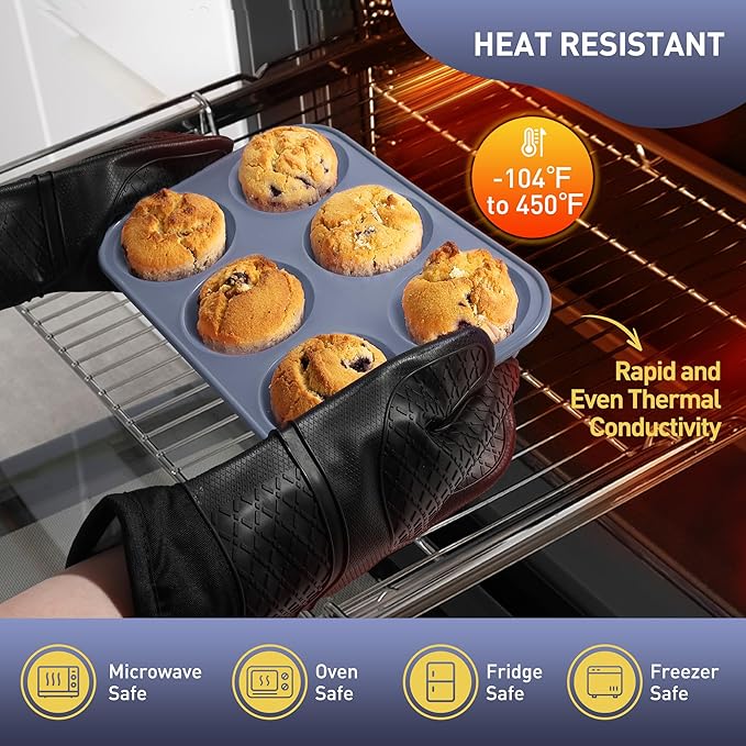 2 Pack 6 Cups Silicone Jumbo Muffin Pan with Metal Reinforced Frame Silicone Molds for Baking Cupcake Cake Baking Pans Muffin Tin Tart Pans Baking Set for Easter Christmas holiday Cookie Tin