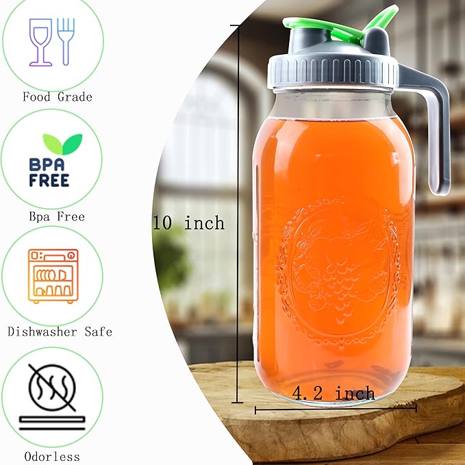 Cold Brew Mason Jar Iced Coffee Maker 64 Oz Wide Mouth Jar Cold Brew Pitcher With Coffee Filter Food Grade Airtight & Leak-Proof Pitcher 2 Quart