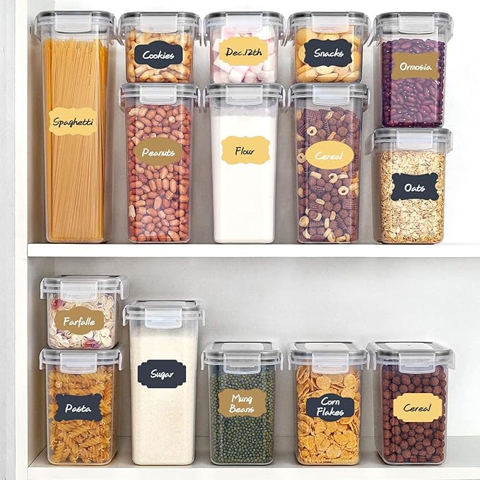 Nardo Visgo 108pcs Colored Labels for Food Containers with 2 Markers, Waterproof Removable Self-Adhesive Colorful Chalkboard Label Stickers for Kitchen Spice Jar Bottle Storage Bin Pantry Organizing