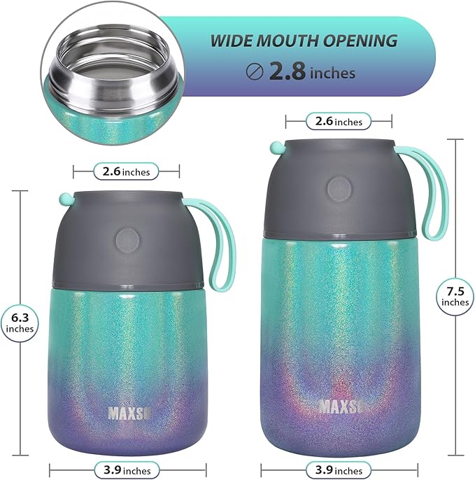 Insulated Thermo Food Jar for Hot & Cold Food for Kids Adult, 17&24 oz Soup Thermal Hot Food Containers for Lunch, Triple Layer Insulation Stainless Steel Food Jar with Spoon(2 Pack Rainbow)