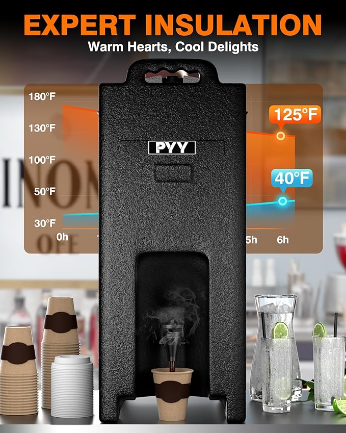 PYY Insulated Beverage Dispenser 5 Gallon - Hot and Cold Drink Container with Handles, Thermal Drink Dispenser Cooler Server carrier For Commercial Catering Black