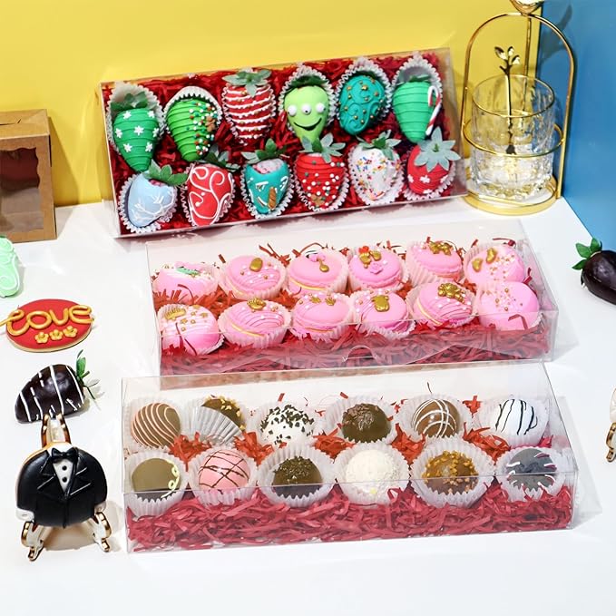 50PCS 12x5x2 Inches Clear Cookie Boxes Strawberry Boxes Bakery Boxes Macaron Boxes Gift Boxes Treat Boxes for Party Favors
