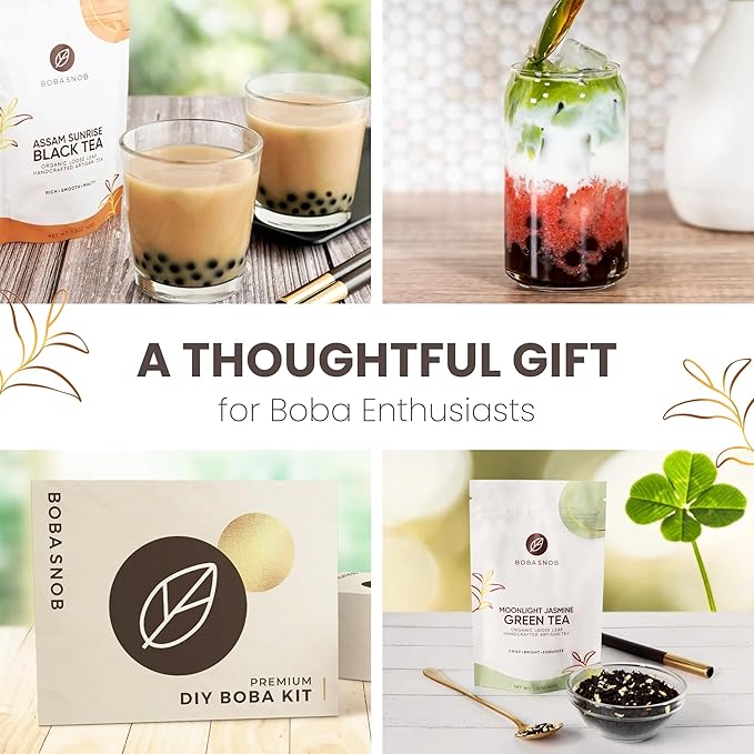 Boba Snob Boba Tea Making Kit, Bubble Tea Kit with Boba Gift Set, Boba Tea Maker Kit with Premium Loose Leaf Teas, Tumbler, Two Stainless Steel Boba Straws, Teaspoon, and Tapioca Boba Pearls (Large)