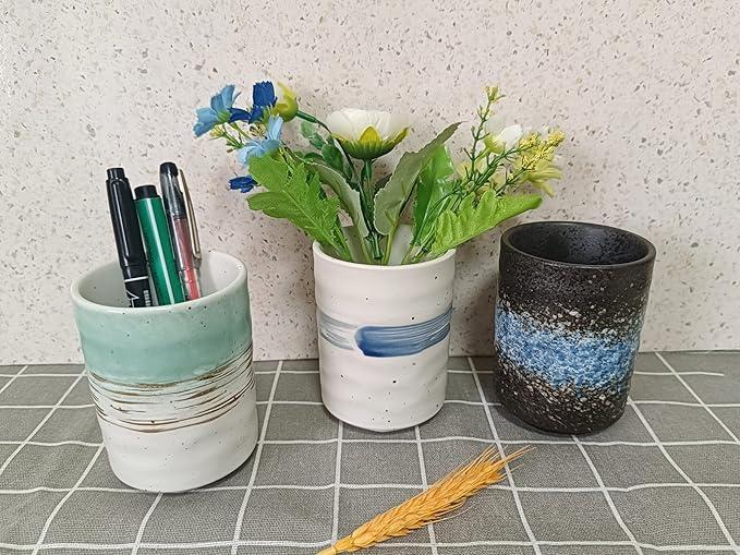 Stoneware Coffee Bar Utensil Holder Tea & Coffee Spoon & Stirrer Holder for Stir Stick Straw Teaspoon Holder Spoon Cup Small Utensil Jar (Fireworks)