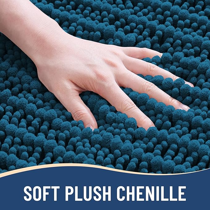 Arotive Luxury Chenille Bathroom Rug Mat, Extra Soft Thick Absorbent Shaggy Bath Rugs, Non-Slip Machine Wash Dry, Plush Bath Mats for Bathroom, Shower and Tub, 47x32, Peacock Blue