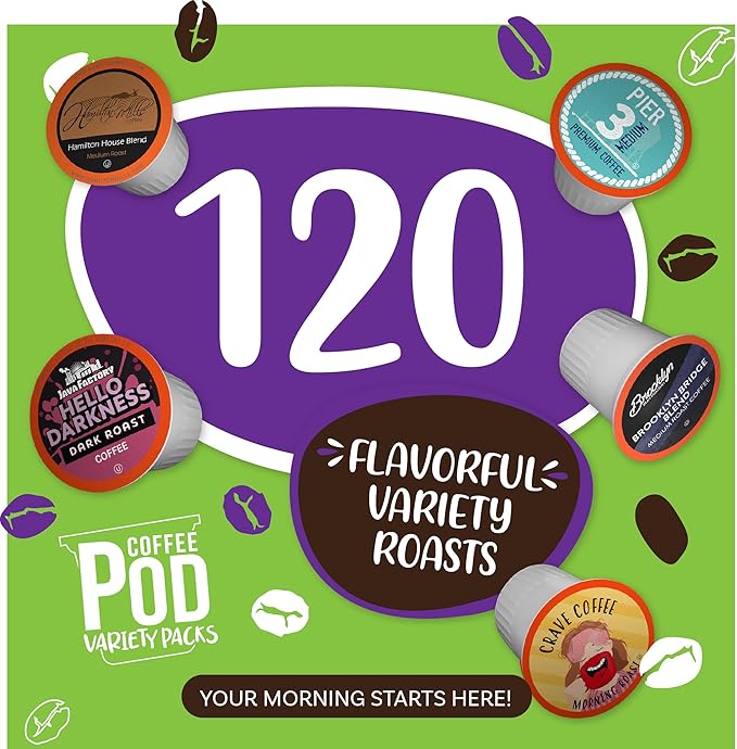 Coffee Pod Variety Packs All Roasts Sampler, Assorted, Compatible with 2.0 K-Cup Brewers, Variety Pack, 120 Count (Pack of 1)