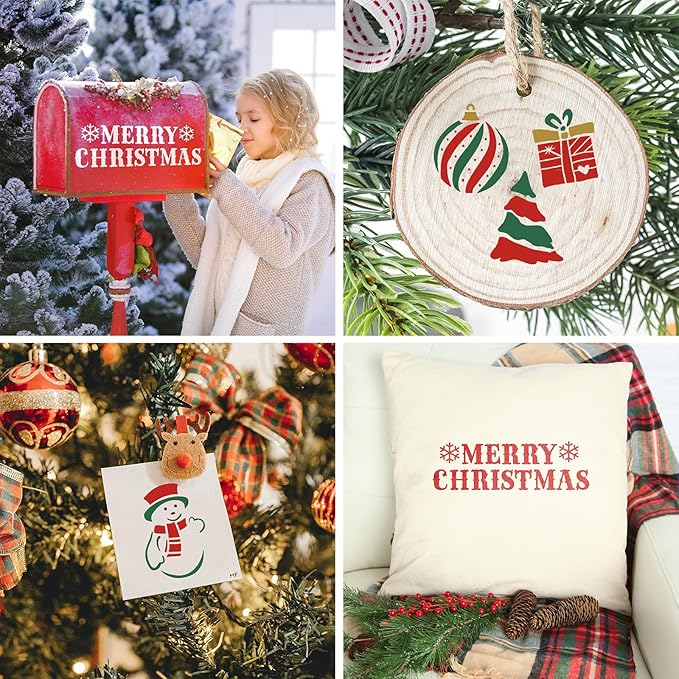 clothmile 21 PCS Merry Christmas Stencils for Painting Christmas Stencils Template Plastic Reusable Stencils for Christmas Decor Fabric Canvas Furniture, Wall, Window, Fabric, Wood DIY Home Decor