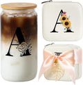 AYGXU Teacher appreciation gifts,Initial glass cup with initial Jewelry Box,Jewelry Case Organizer,iced coffee cups,Travel Gifts for Women Girls,Birthday Gifts,Initial A white
