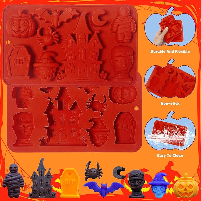 2Pcs Halloween Pumpkin Molds Silicone for Chocolate Candy, 3D Halloween pumpkin Molds Silicone for Candy Gummy (Mix)