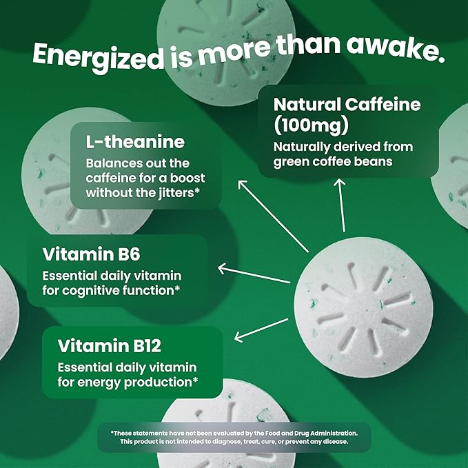 Neuro Energy & Focus Mints, Extra Strength - Sugar Free Breath Mints with 100mg Natural Caffeine, B Vitamins & L-Theanine - Vegan Brain Supplement for Exercise, Study & Daily Focus - Spearmint, 72 ct