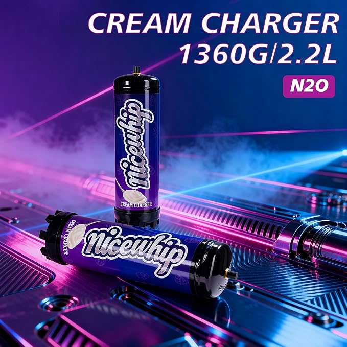 2.2L 1360G Whipped Cream Charger Tank (2Pack), Cartridges for Desserts & Cocktails, for Whipping Cream, Desserts, Culinary Foams - Food Grade, Easy Use, High Yield