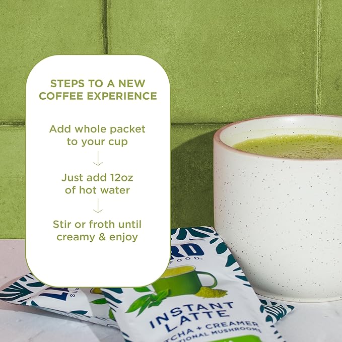 Laird Superfood Instant Latte Matcha, Non-Dairy, Superfood Creamer, Gluten Free, Non-GMO, Vegan, 15pk Sachets