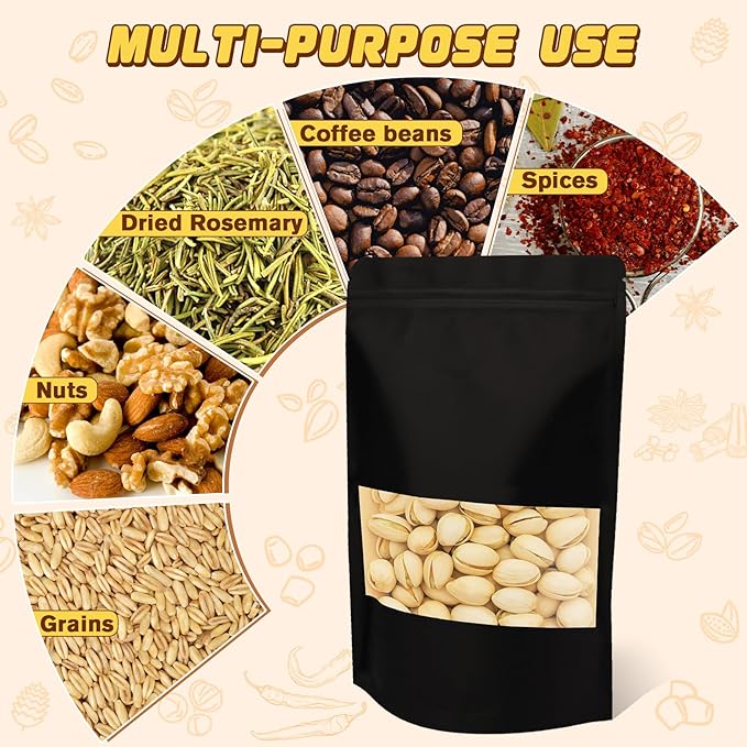 50 Pack Zip Lock Bags, Reusable Snack Bags with Window, Cookie Bags for Pastry, Herbs, Jerky, Spices, Soap, Pet, Gifts, Resealable Baggies for Small Business, Farm Stand Supplies