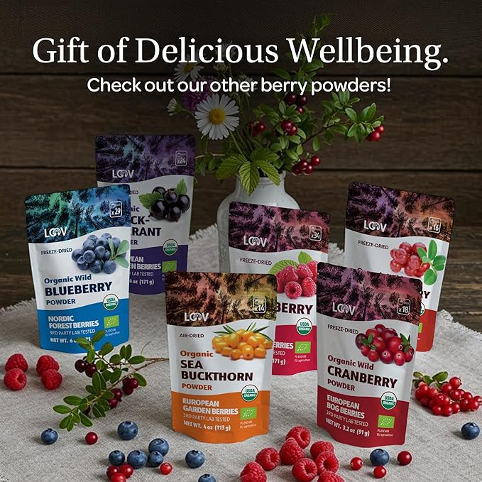 LOOV Organic Wild Blueberry Powder - 15-Day Supply, 3.2 Oz, Good for Smoothie & Breakfast, Freeze-Dried, from Northern Europe, No Added Sugar