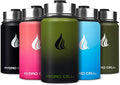 HYDRO CELL Stainless Steel Insulated Water Bottle with Straw - For Cold & Hot Drinks - Metal Vacuum Flask with Screw Cap and Modern Leakproof Sport Thermos for Adults (Army/Black 14oz)