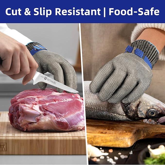 Schwer SlicePro ANSI A9 Cut Resistant Glove PR1706, Stainless Steel Mesh Metal Glove, Food Grade for Kitchen Cooking, Butcher Meat Cutting, Oyster Shucking, Mandoline, Non-PFAS (XL, 1 Pair)