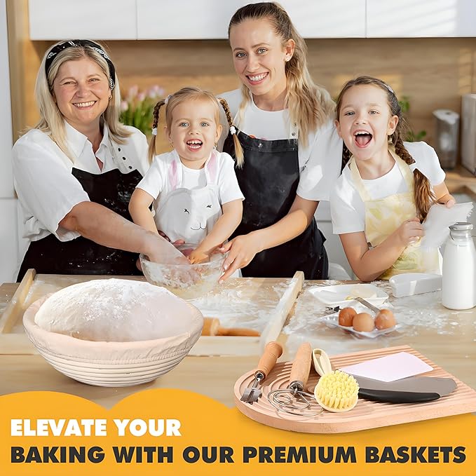 Sourdough Banneton Proofing Basket Set of 2, 9" Round Bread Proofing Basket with Starter Kit Sourdough Bread Baking Supplies for Sour Dough Proofing Fermentation