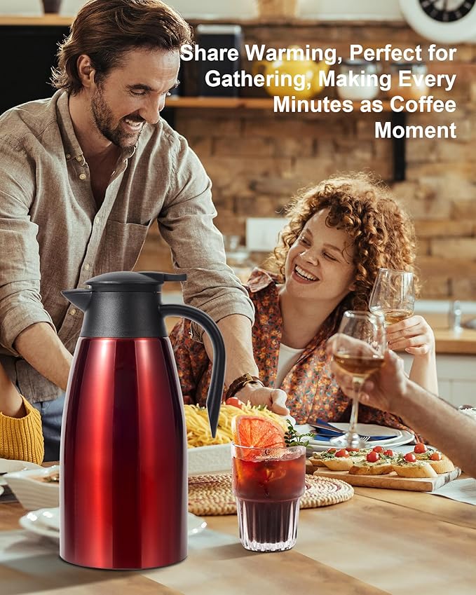 70oz Thermal Coffee Carafe, Updated Insulated Stainless Steel Coffee Carafes for Keeping Hot Coffee & Tea Hot Beverage-12Hours, Double Walled Vacuum Coffee Carafe