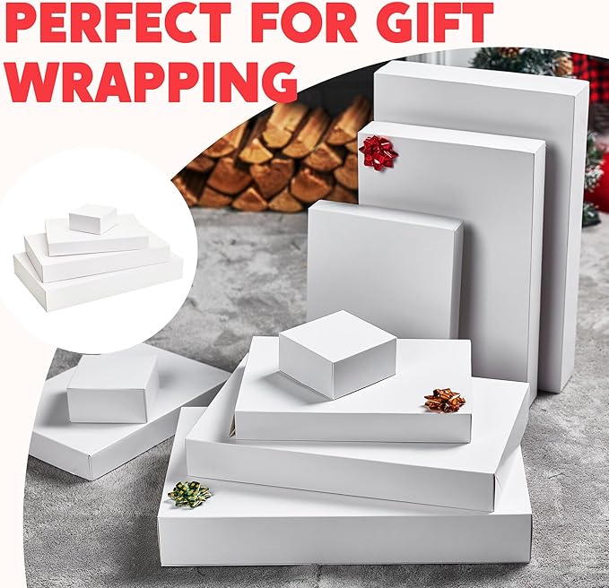 JOYIN 12PCS 17" Christmas Shirt Gift Boxes with Lid for Presents, Extra Large 4" Deep White Paper Box, 4 Assorted Different Size Robe Box for Clothes, Xmas Birthday Holiday Wedding Gift Wrapping Decor