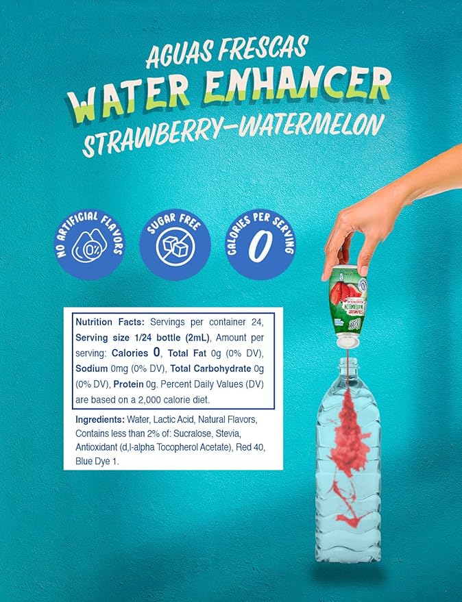 Klass Aguas Frescas | Liquid Water Enhancer | Sugar Free Naturally Flavored Strawberry Watermelon | Keto Friendly |1.62 Oz Pack of 4 (Makes 24 servings each) 0 Calories Per Serving