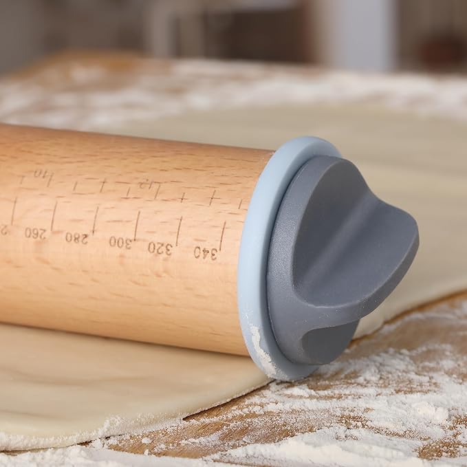 Bamboo Land- Adjustable Rolling Pin with Thickness Rings for Baking, 13.8", 4 Pastel Colored Thickness Rings (2-10 mm or 1/16"-3/8"), Wood Rolling Pins for Baking, Bread, Pizza & Cookie Doughs
