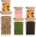 Square Storage Containers with Lids, Clear Food Storage Container Jar with Sealing Bamboo Lid for Noodles Flour Cereal Rice Sugar Tea Coffee Beans