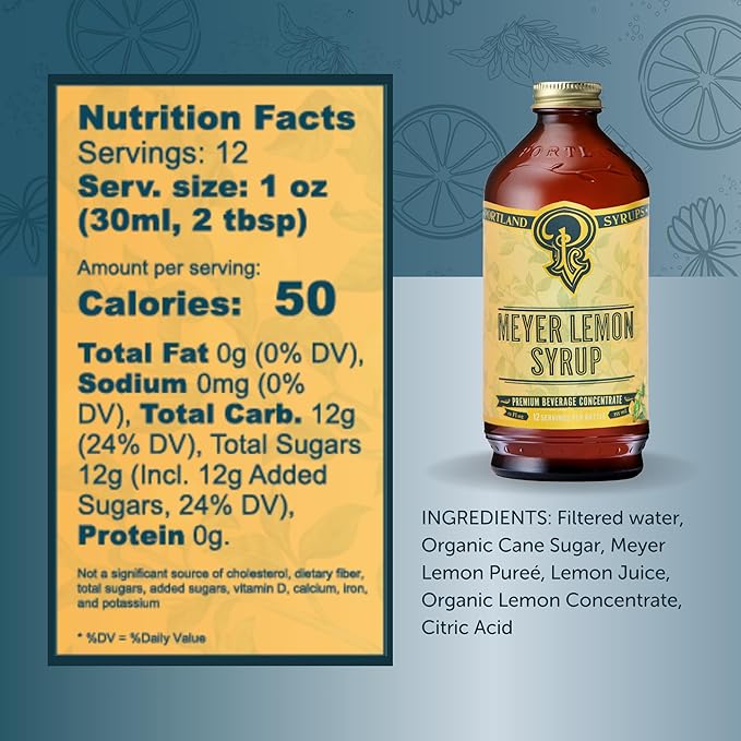 Portland Syrups Meyer Lemon Syrup - Premium Beverage Concentrate for Delicious Cocktails, Tea, Soda, Coffee Drinks, Baking, and More - 12 oz with 12 Servings (Pack of 2)