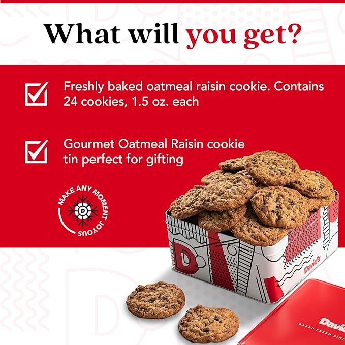David's Cookies 2lbs Oatmeal Raisin Fresh Baked Cookies - Delectable & Premium Ingredients - No Added Preservatives Cookie Gift Basket