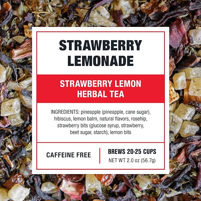 Tiesta Tea - Strawberry Lemonade, Loose Leaf, Strawberry Lemon Herbal Tea, Premium Non-Caffeinated Fruit Blend, Make Hot or Iced & Brews Up to 25 Cups, 2 Ounce Resealable Pouch