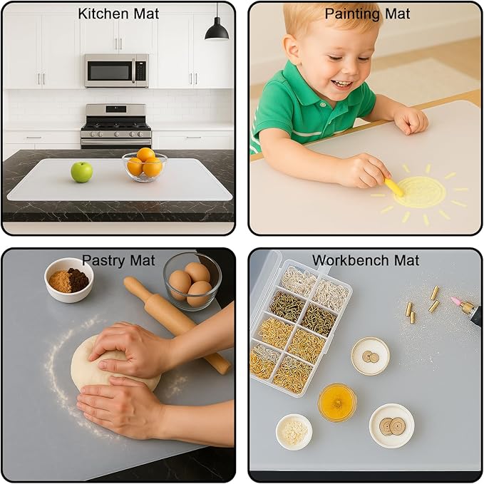 Silicone Baking Mat 35.4"x23.6" Food Grade Silicone Mats for Kitchen Counter Large Countertop Protector Mat with Edge Heightening Non-Slip Heat Resistant Mats for Countertop Easy Clean Transparent