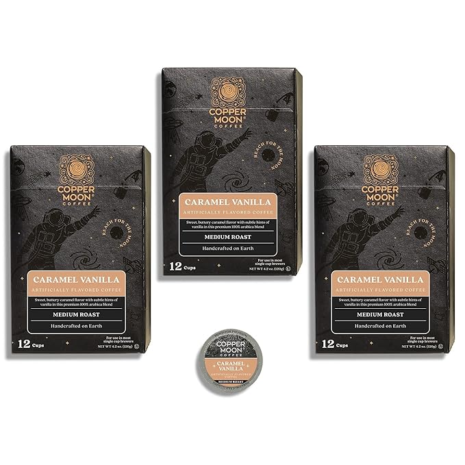 Copper Moon Single Serve Coffee Pods for Keurig K-Cup Brewers, Medium Roast, Caramel Vanilla Blend, 36 Count