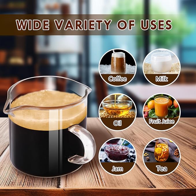 Espresso Cups 4-Piece set, 4 OZ Double Spout Cup with Handle, Espresso Shot Glass with V-Shaped Spout for Espresso Machine, Milk Cup (Espresso cups)