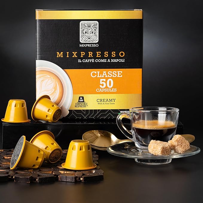 Mixpresso Classe Coffee Espresso Capsules Compatible With Nespresso Original Brewers, Single Cup Coffee Pods 100% from Italy, Medium Roast 80% Arabica Espresso, 50 Count Coffee Capsule Intensity 8/12