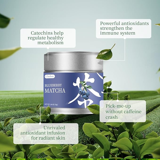 Chaism Blueberry Matcha Latte Mix - Premium Matcha Green Tea Powder Gluten-Free Vegan, 1.06oz Tin