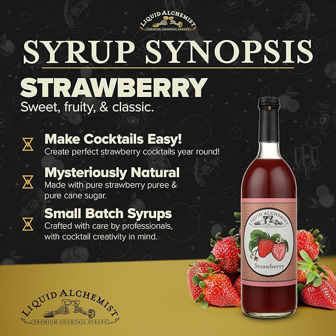 Liquid Alchemist Strawberry Syrup for Drinks - Real Ingredients Make our Strawberry Puree for Drinks a Perfect Margarita Mix - Our Flavored Syrup is Gluten & Dairy Free (12 oz)