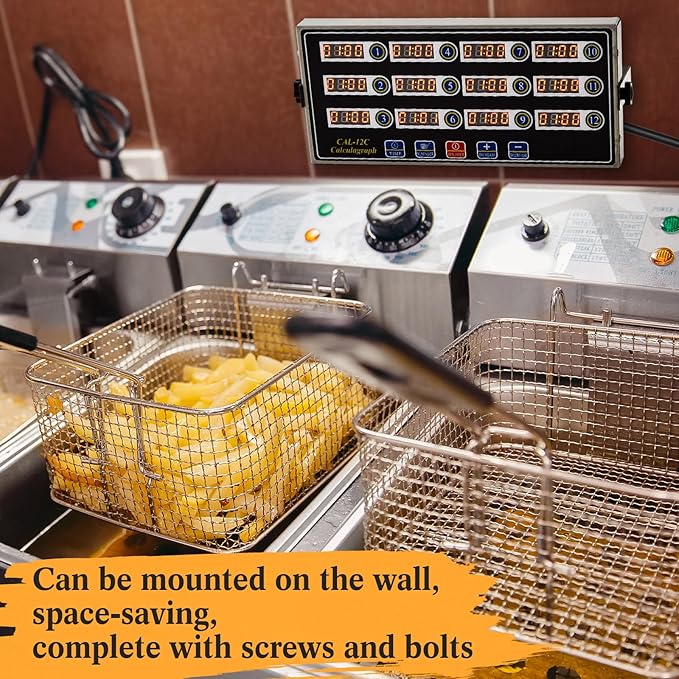 1 Pack 12-Channel Digital Kitchen Timer, Commercial Cooking Timer with Loud Alarm, Large LCD Display, for Restaurants, Baking, Labs, Multiple Independent Countdown Timers