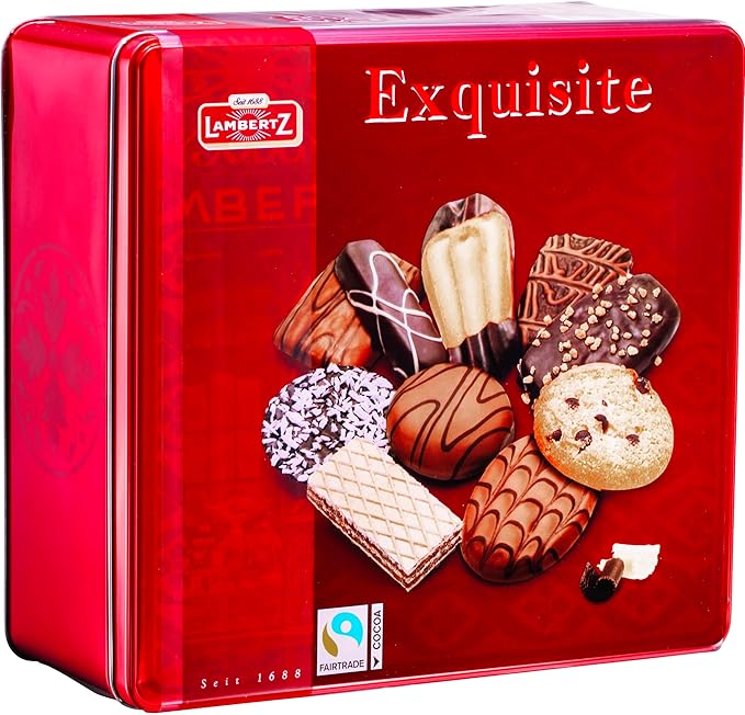 Lambertz European Holiday Cookie Tin – 92 Cookies, 10 Varieties – Ready to Serve and Gift-Ready for Christmas and Office Sharing – 26 Ounces
